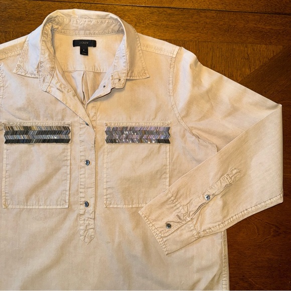J Crew Women’s Tan Taupe Tunic Shirt Blouse with Bedded Chest Pockets Size 6 - Picture 3 of 13